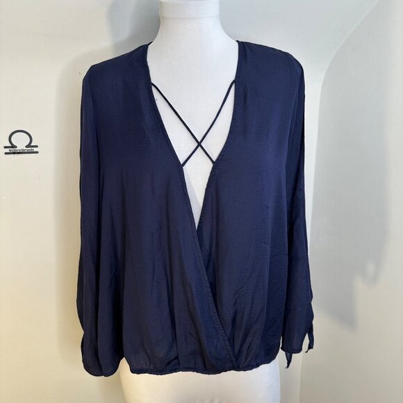 Mustard Seed Strappy‎ Surplice Navy Blouse - Picture 1 of 5